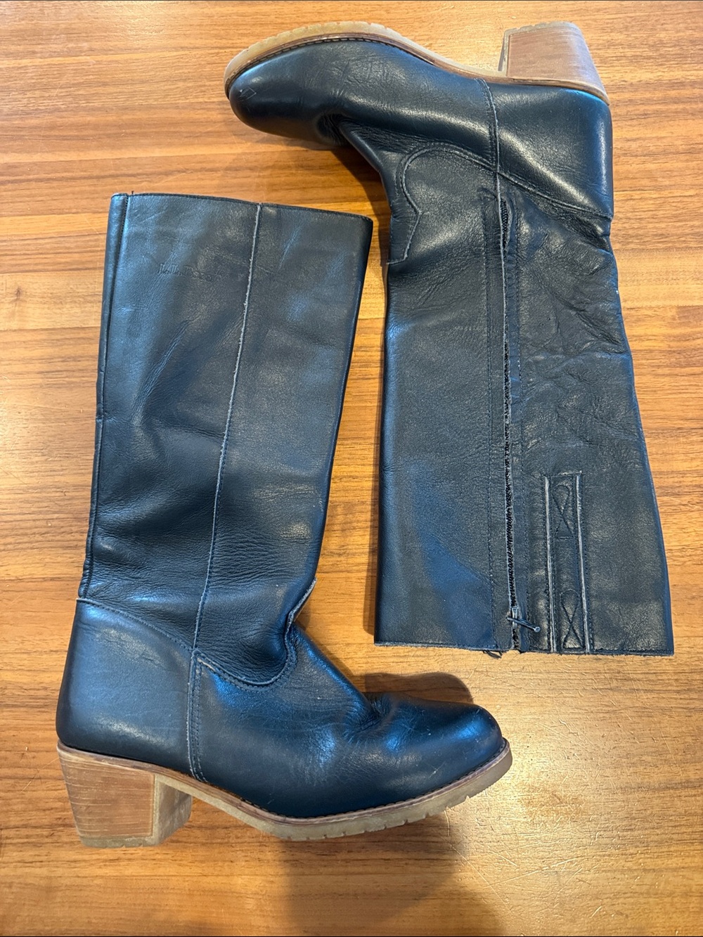 Vintage LL Bean tall black leather Sherpa lined riding boot sz 9